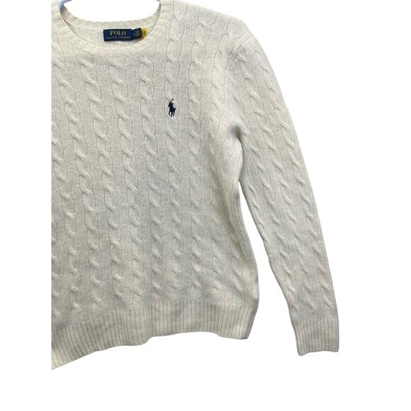 Lauren Ralph Lauren Sweater Womens Large Cream Wool Cashmere Blend Slim Fit - Picture 3 of 15